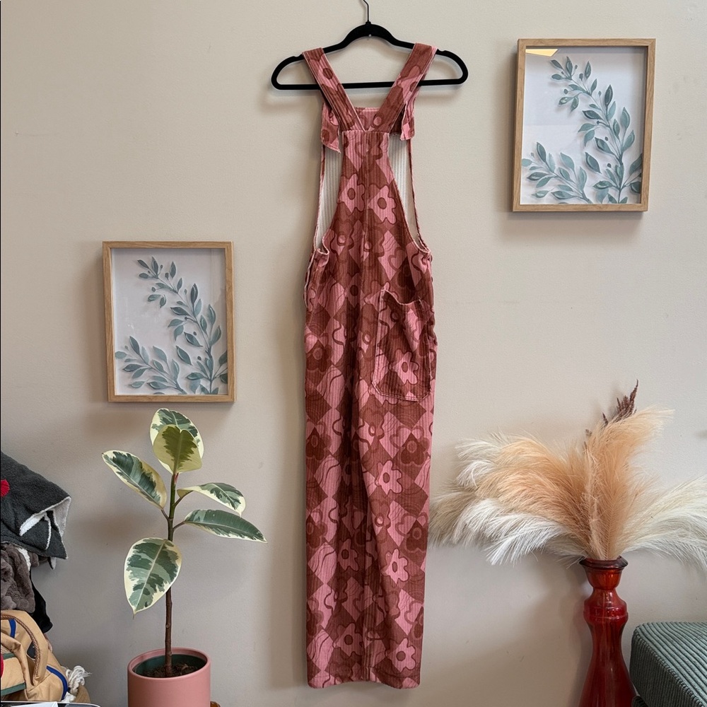 Dazey LA Pink Brown Floral Overalls Jumpsuit - Picture 2 of 4